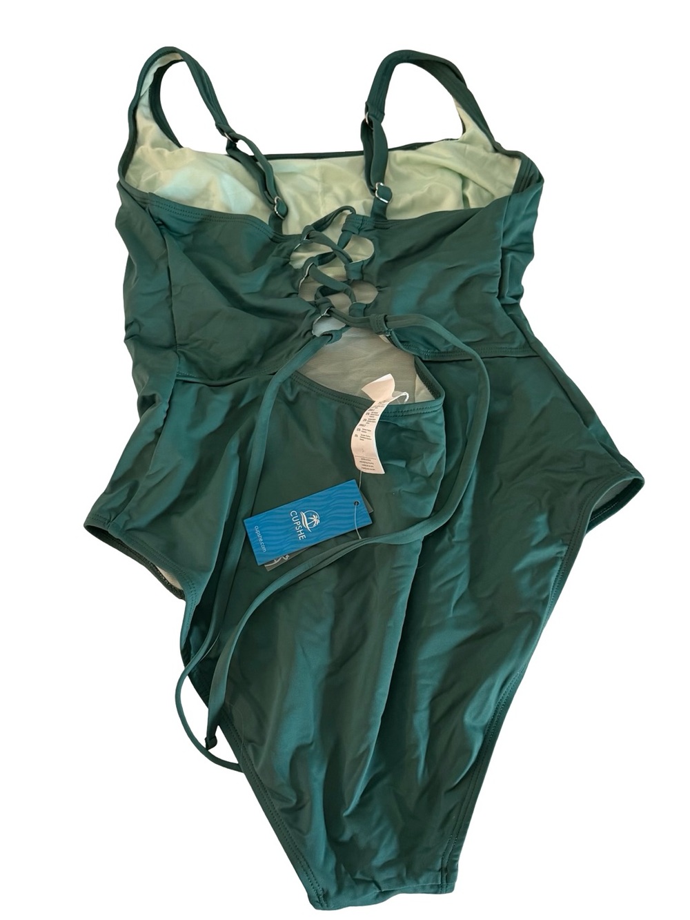 Cupshe One-Piece Swimsuit - Dark Green Lace-Up Corset Back NWT - Picture 4 of 4